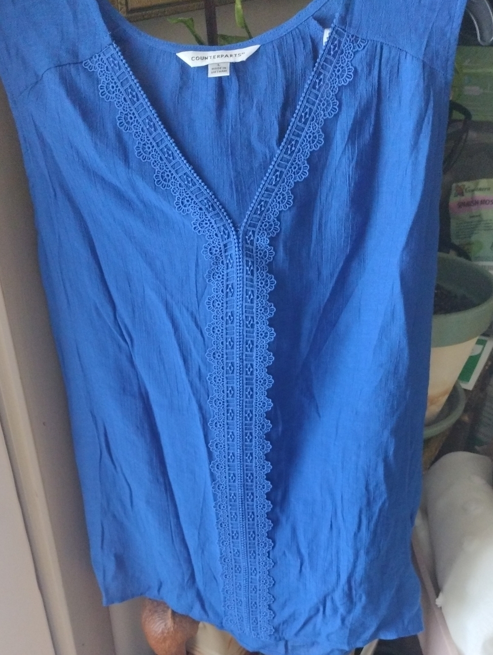 COunterparts Cobalt Blue Crochet-Trim V-Neck Sleeveless Top SzL